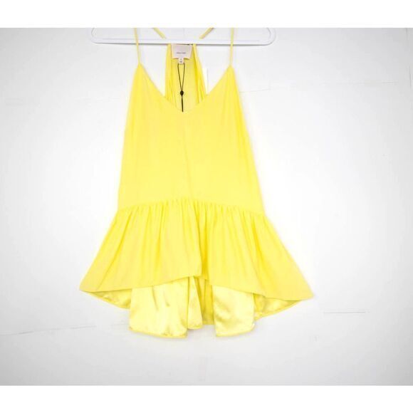 NEW Cinq à‎ Sept Janet 100% Silk V-Neck Ruffle Hem Top, Yellow, M - Picture 4 of 13